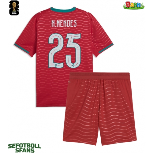 Portugal Nuno Mendes #25 Hemmaställ Barn VM 2026 Kortärmad (+ Korta byxor)